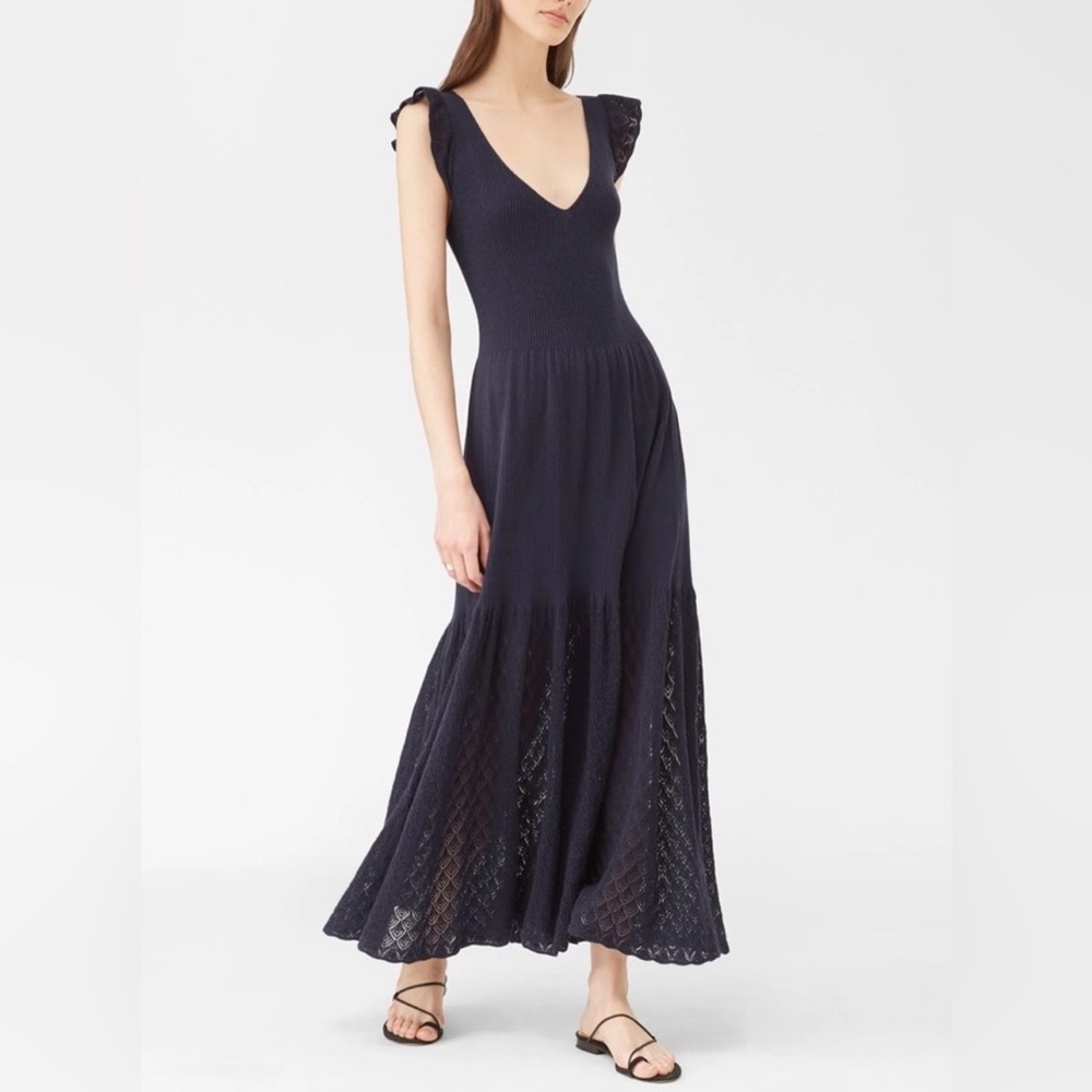 Rebecca Taylor La Vie Navy Soft Pointelle Maxi Dress in Small